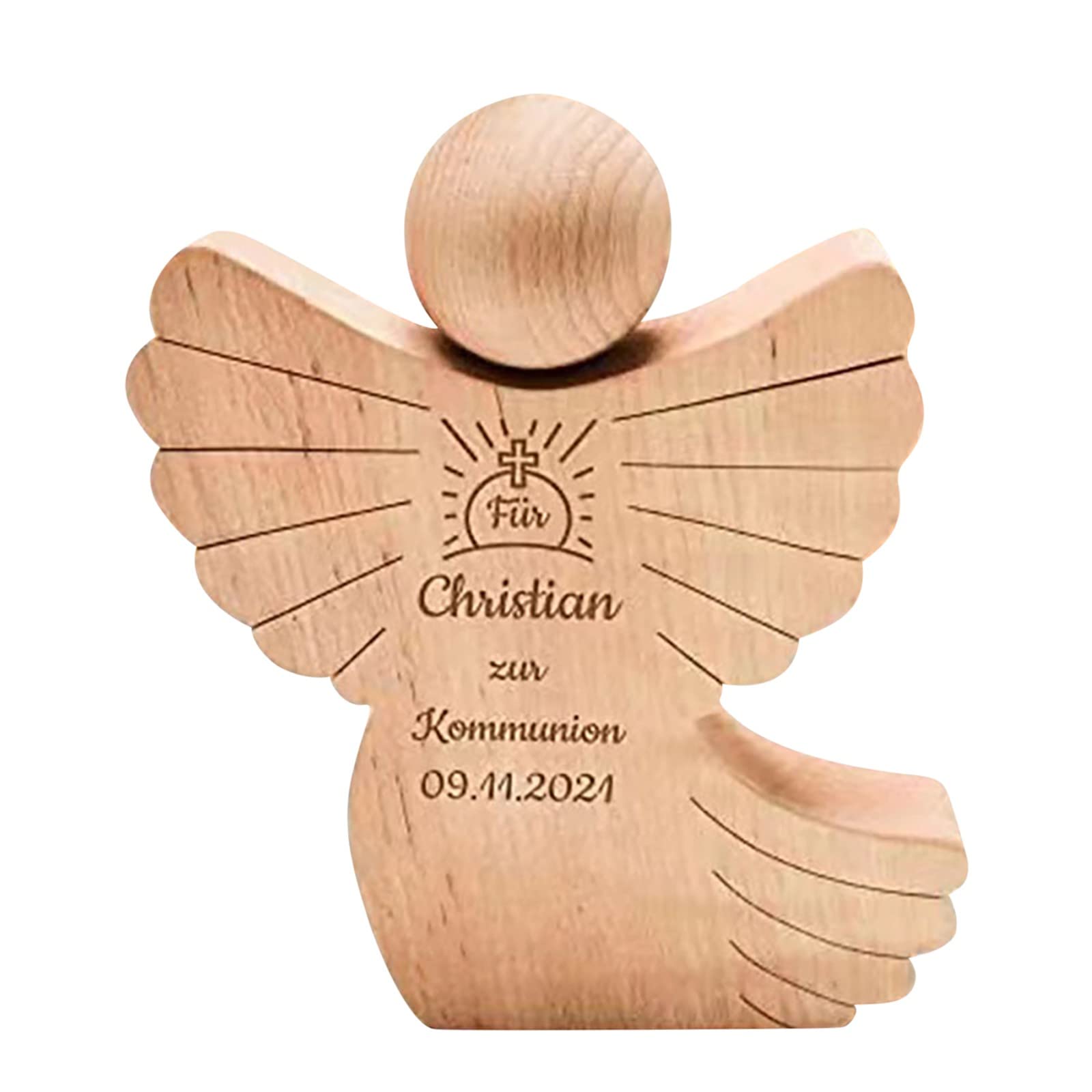 Handcrafted Wooden Angel Carving Statue - Baptism Gift for Boys, First Communion, Christening Present, Money Holder, Desk Decor (Multicolor, One Size) - Perfect for Religious Ceremonies, Home & Office Decor
