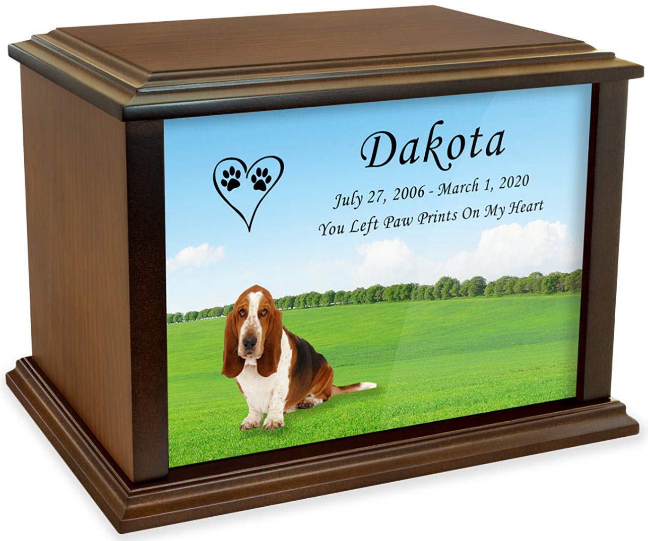 Custom Basset Hound Pet Memorial Urn - Personalized Wooden Pet Cremation Urn for Ashes - Medium Size Holds Up to 100lbs - Perfect for Honoring Your Beloved Dog's Memory at Home or Memorial Service