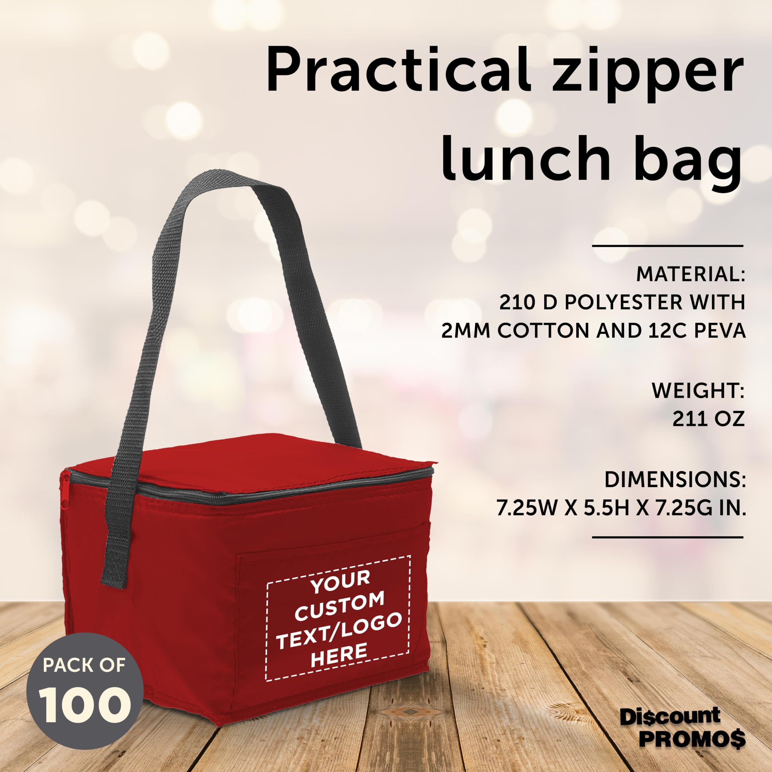 Custom Insulated Small Lunch Bags Bulk Pack of 100 - Personalized Cooler Bags for 6 Cans | Office Lunch, Picnic, Beach Essentials | Red Reusable Lunch Totes for Work & Outdoor Activities