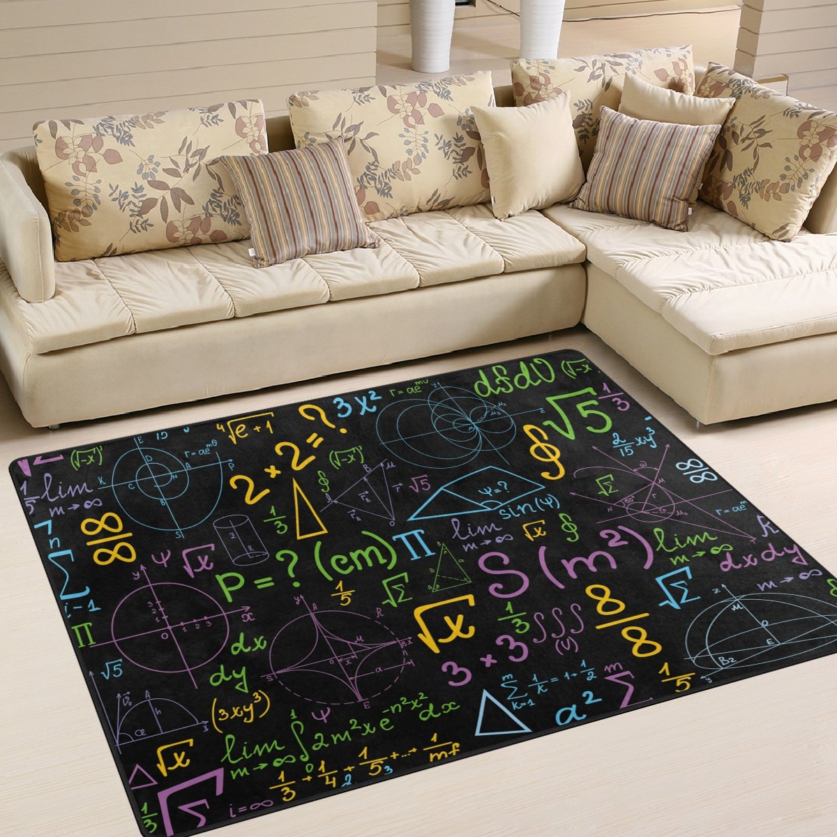 ALAZA Educational Math Formula Area Rug - 7'x5' Non-Slip Classroom Rug for Kids, Back to School Decor, Living Room & Bedroom Floor Mat - Perfect for Study Rooms, Dorms & Play Areas
