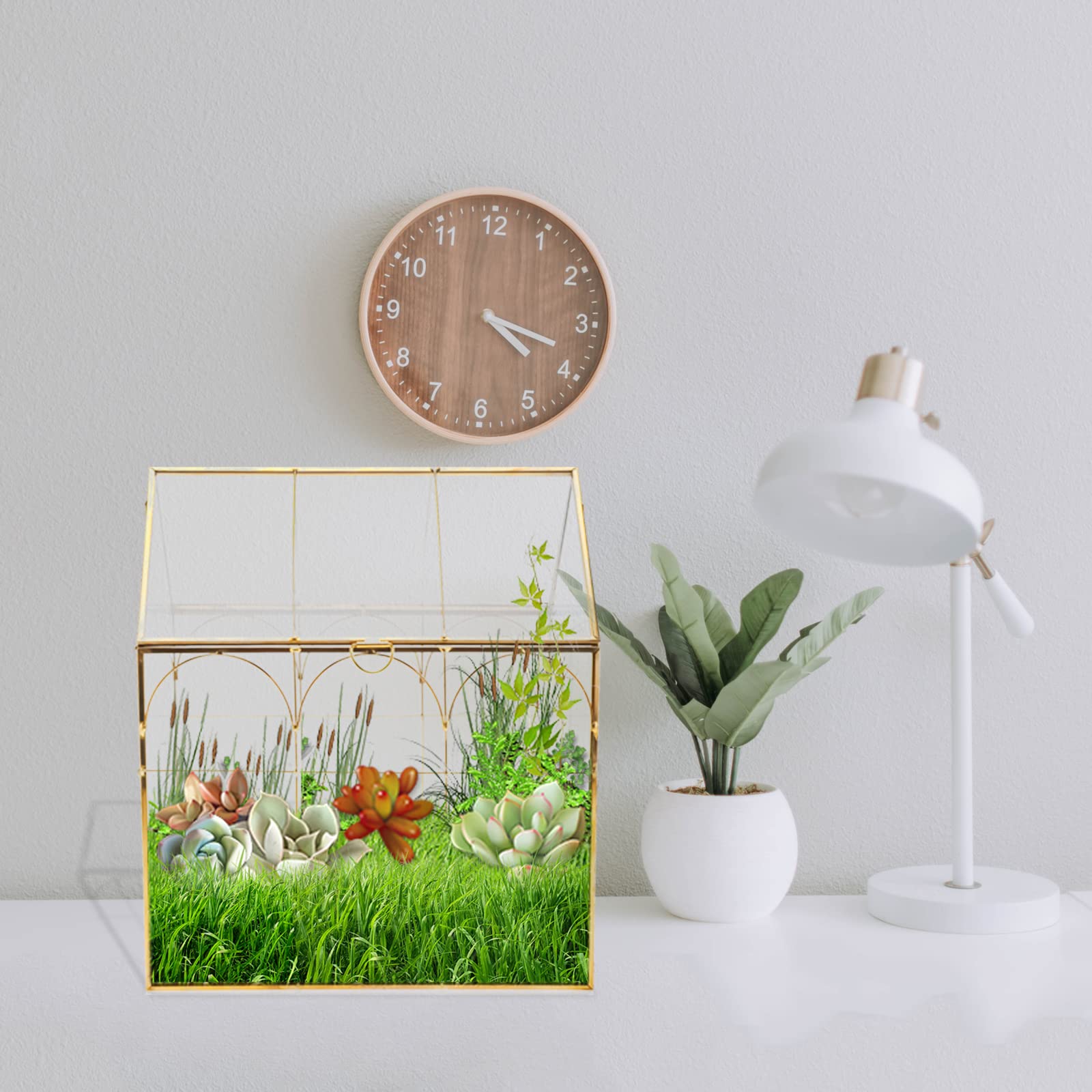 HighFree Geometric Glass Terrarium with Lid - 10.6 x 6.1 x 8.7 Inch Gold Succulent Planter for Cacti, Air Plants & Snails - Modern Tabletop Mini Garden for Home, Office Decor & Gift Ideas