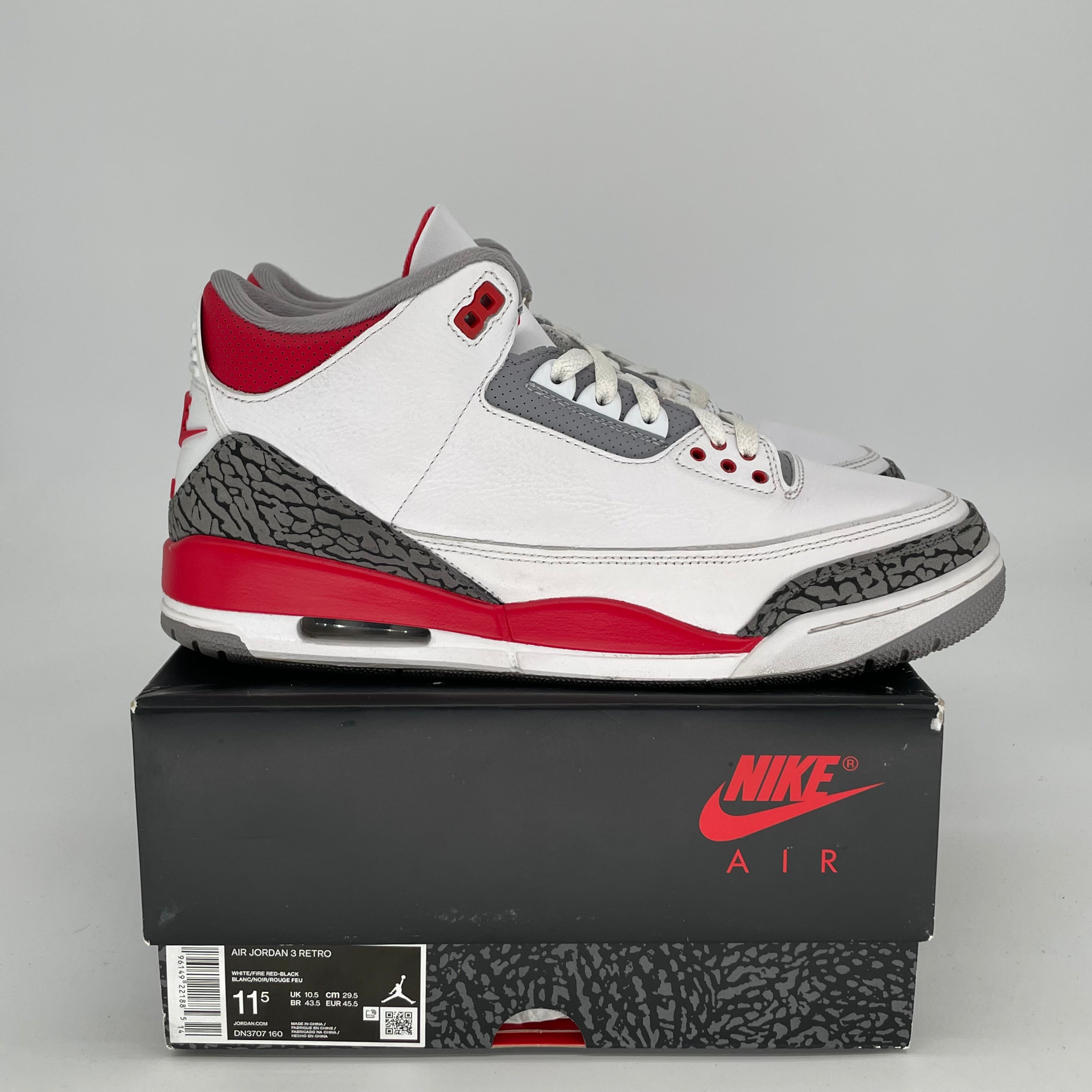 AIR JORDAN 3 Retro Fire Red Men's Basketball Shoes Size 11.5 - DN3707-160 | Authentic Sneakers for Casual Wear, Sports & Street Style