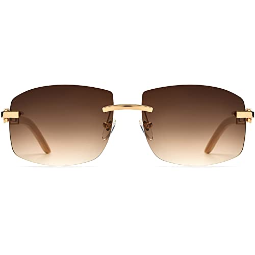 **100% Real Buffalo Horn Sunglasses for Men - Rimless Square Buffs - UV Protection & Polarized - Perfect for Outdoor, Driving & Fashion**