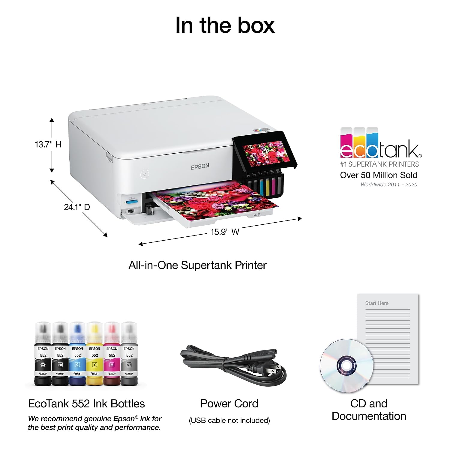 Epson EcoTank ET-8500 Wireless All-in-One Photo Printer with Scanner, Copier, Ethernet - 4.3