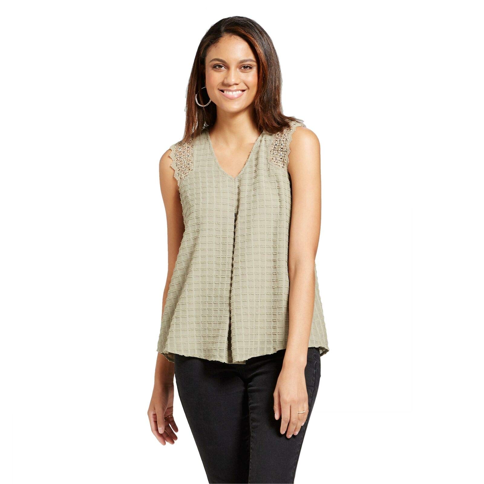 Knox Rose Women's Sleeveless Embellished Woven Top - Olive XS | Boho Chic Summer Blouse for Casual Outings & Beach Vacations