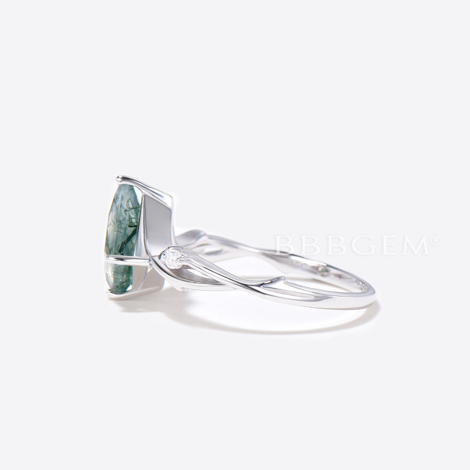 Twig Kite Moss Agate Ring - Sterling Silver Green Moss Gemstone Engagement Ring for Women | Nature-Inspired Wedding Jewelry & Boho Engagement Gift