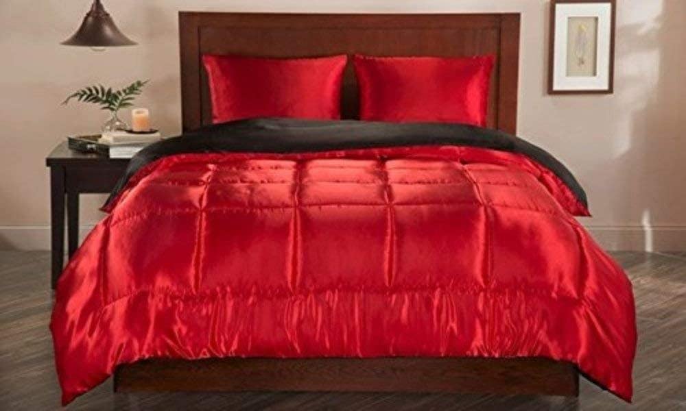 Dream Cozy Luxury Silk Comforter Set - Full/Queen Size Red Satin Bedding | Ultra Soft Silky Quilt for Bed in A Bag | Perfect for Master Bedroom, Guest Room & Luxury Hotel Decor