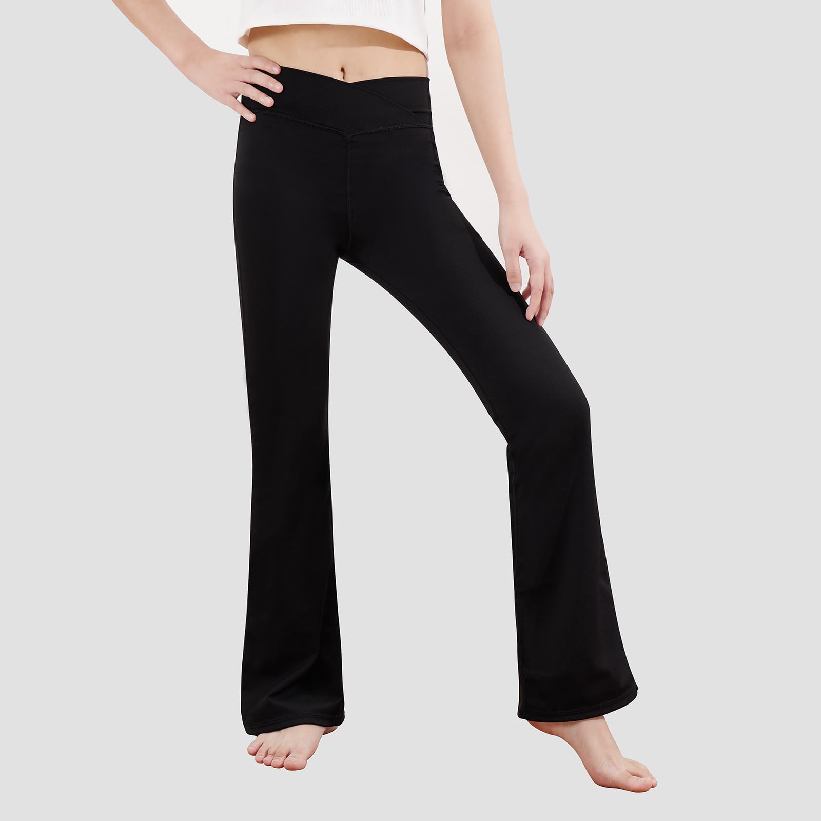 URMAGIC Girls' Solid Color Flare Leggings - Kids Dance, Workout, Yoga Bootcut Active Pants - Full Length Bell Bottoms for School, Play & Performance
