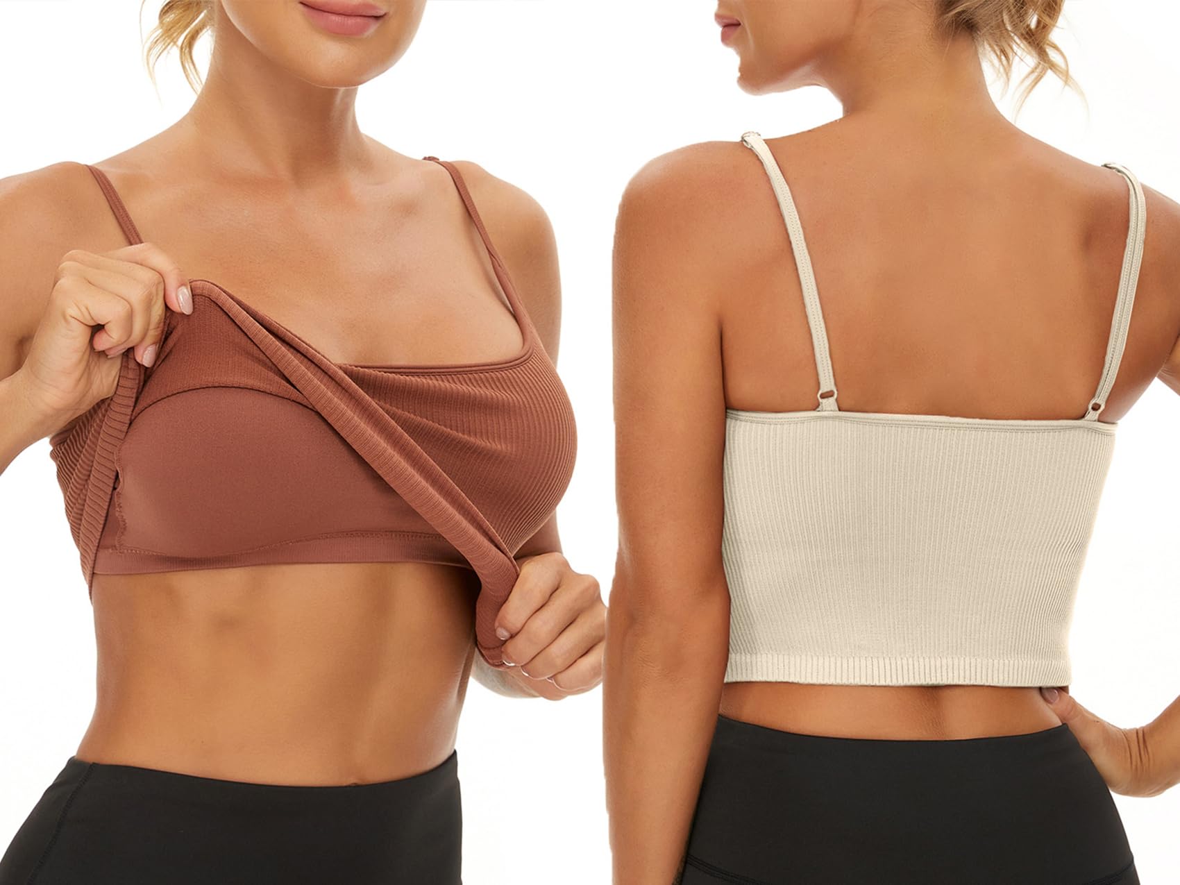 Chilylori Women's Seamless Sports Bra & Cropped Tank Top 2 Pack - Adjustable Straps, Ribbed Workout Tops for Yoga, Running, Gym & Fitness | Breathable Comfort for Active Lifestyles