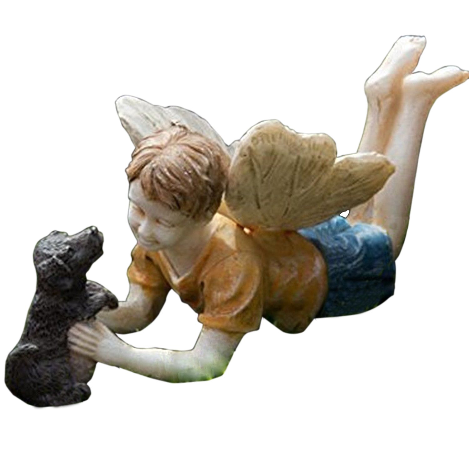 Limited Edition Miniature Fairy Garden Figurine - Boy Fairy with Dog (Ross & Winston) Model 74 for Home Decor, Garden & Outdoor Display | Perfect for Fairy Gardens, Terrariums & DIY Miniature Landscapes