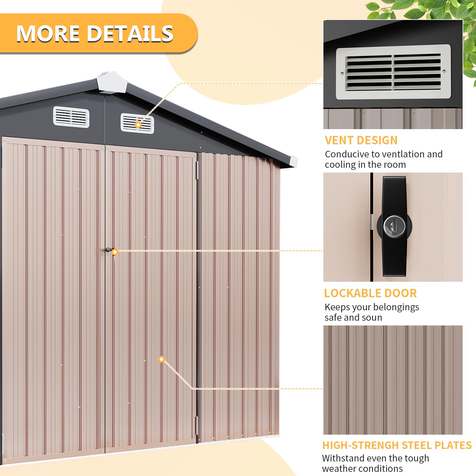 8x5.6ft Outdoor Storage Shed with Base - Heavy Duty Metal Garden Shed for Lawn Mower, Bike, Tools | Lockable Door for Backyard, Patio & Garage Organization | Weatherproof Outdoor Storage Solution