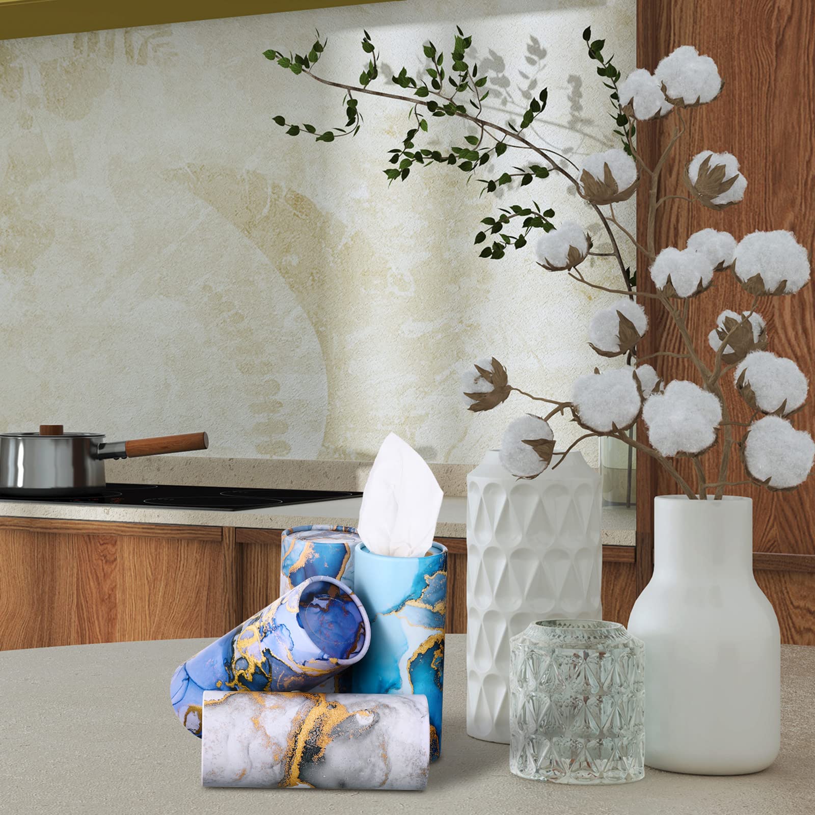12-Piece Cylinder Car Tissue Box Set - Printed Round Disposable Napkins for Cup Holders | Travel Facial Tissues | Griotte Style Design | Perfect for Road Trips, Commuting & Car Cleaning