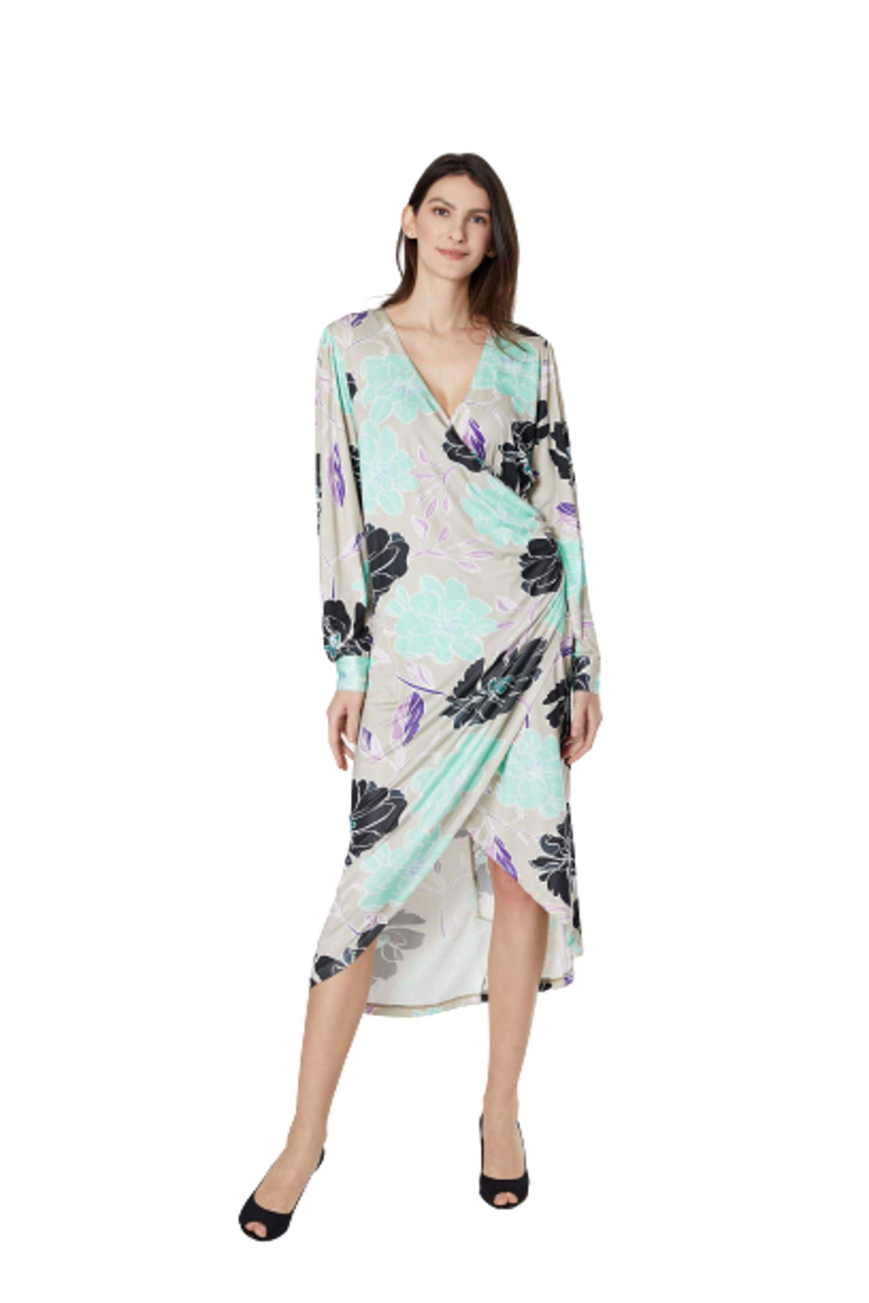 Emilia George Selina Maternity Dress - Floral Printed High-Low Hem Stretch Silk Dress - Cooling & Breathable Fabric for Pregnancy Comfort - Perfect for Baby Showers, Maternity Photos & Summer Occasions