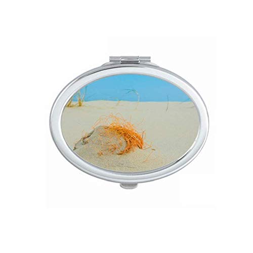 DIYthinker Portable Folding Double-Sided Makeup Mirror with Ocean Sand Beach Orange Line Design - Perfect for Travel, Home, and Vanity Use