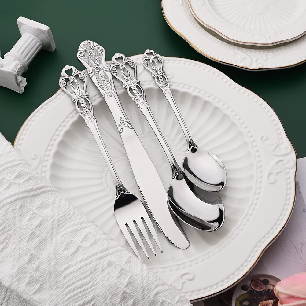 Premium 16-Piece Stainless Steel Flatware Set - Elegant Mirror Polished Silverware for 4 People, Durable Cutlery Set with Knives/Spoons/Forks for Home, Kitchen & Restaurant Use - Perfect for Dinner Parties, Weddings & Fine Dining