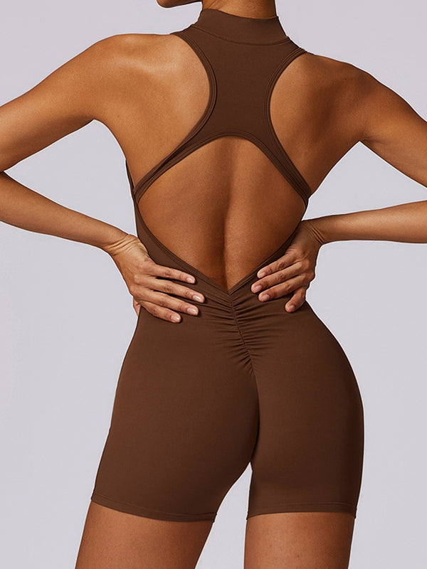 ZASUWA Women's Sexy Backless Zipper Romper Jumpsuit - Stretchy Scrunch Bum One Piece for Nightclub, Party & Date Night Outfits