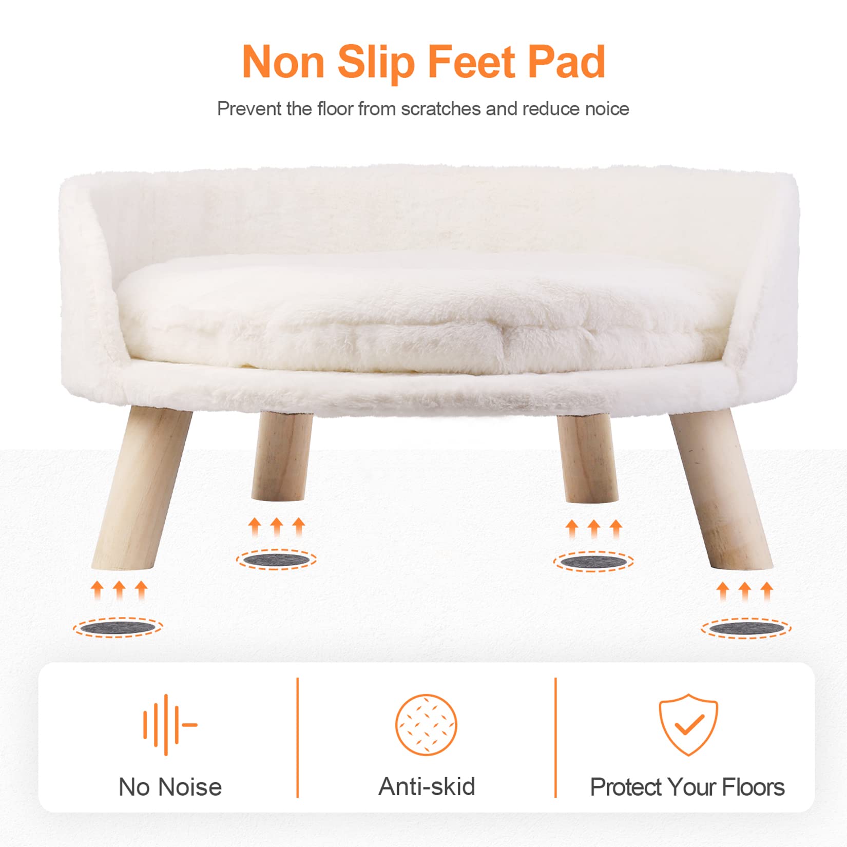 BingoPaw Elevated Pet Bed with Cozy Waterproof Pad - Sturdy Wooden Legs for Small Dogs & Cats - Modern Nordic Pet Stool for Indoor & Outdoor Use