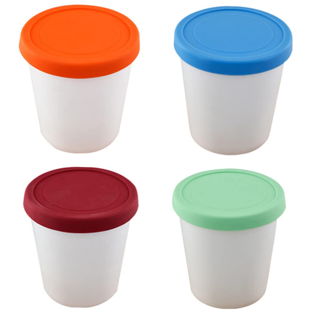 4pcs Reusable Silicone Ice Cream Cups with Lids - BPA-Free Freezer Safe Yogurt & Dessert Containers for Food Storage - Perfect for Homemade Ice Cream, Gelato, Sorbet & Party Serving