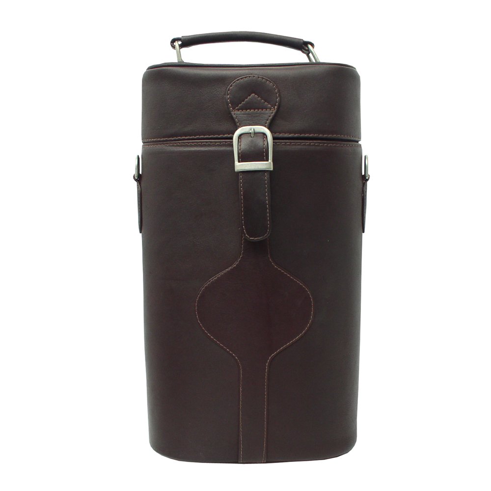 Premium Leather Double Wine Bottle Carrier Tote Bag - 36 cm Chocolate Brown - Perfect for Travel, Picnics & Gifting