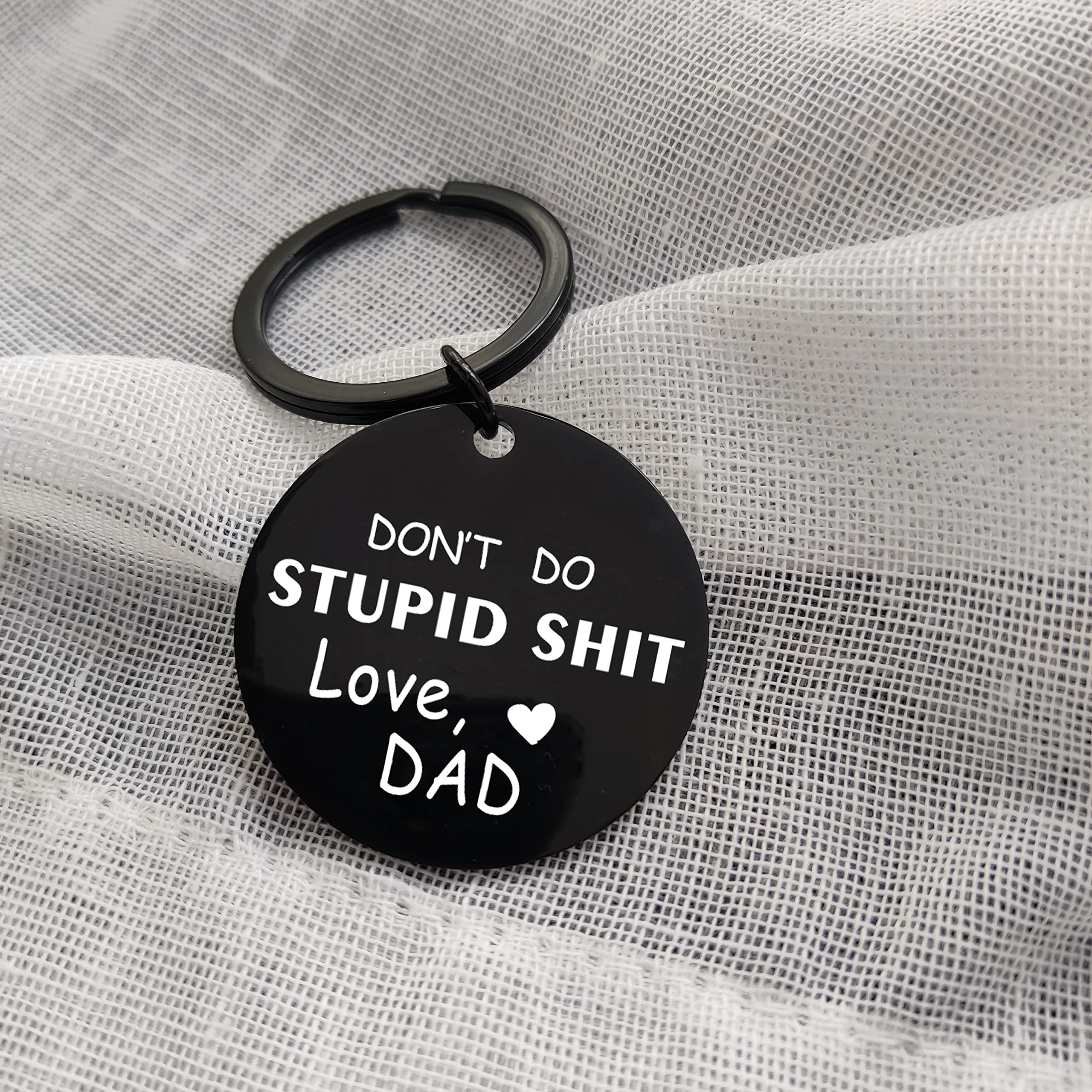 Funny Sarcastic Keychain Gift for Son Daughter from Dad - 'Don't Do Stupid' Humorous Birthday Present for Women Men Friends Teens - Perfect Stocking Stuffer & Everyday Carry Accessory for School Work or Travel