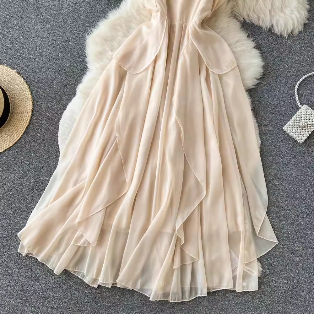 French Fairy Sling Dress for Women - Elegant Ruffled Sweet Skirt 1243 | Perfect for Summer Weddings, Beach Vacations & Romantic Dates