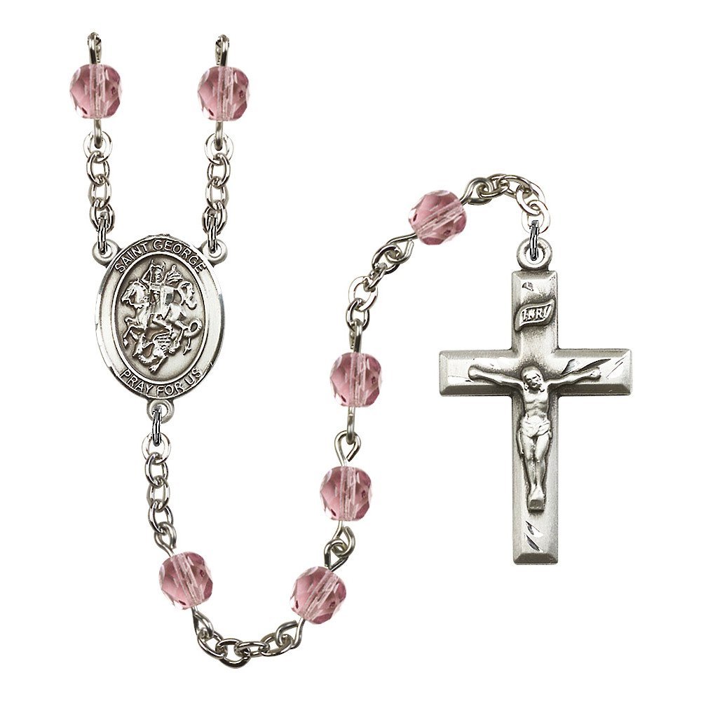 Bonyak Jewelry St. George Silver-Plated Rosary Necklace - Birthstone Colors for All 12 Months | Perfect for Religious Gifts, First Communion, Baptism & Daily Wear