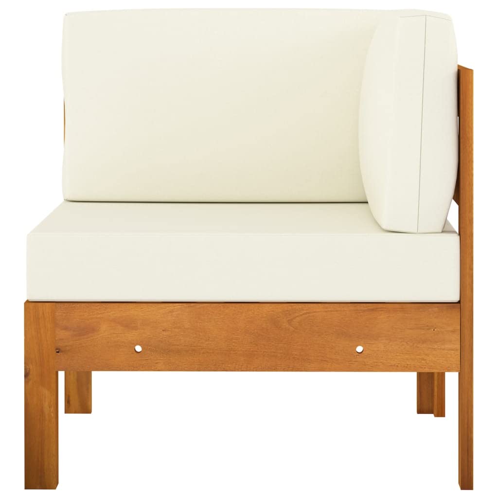 SKM Corner Sofa with Cream White Cushions & Solid Acacia Wood Frame - Modern L-Shaped Sectional Couch for Living Room, Lounge, and Family Room Comfort