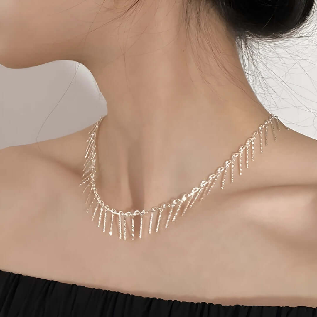 Geometric Tassel Chain Choker Necklace - Trendy Boho Jewelry for Women | X081 | Perfect for Parties, Weddings & Everyday Fashion Accessories