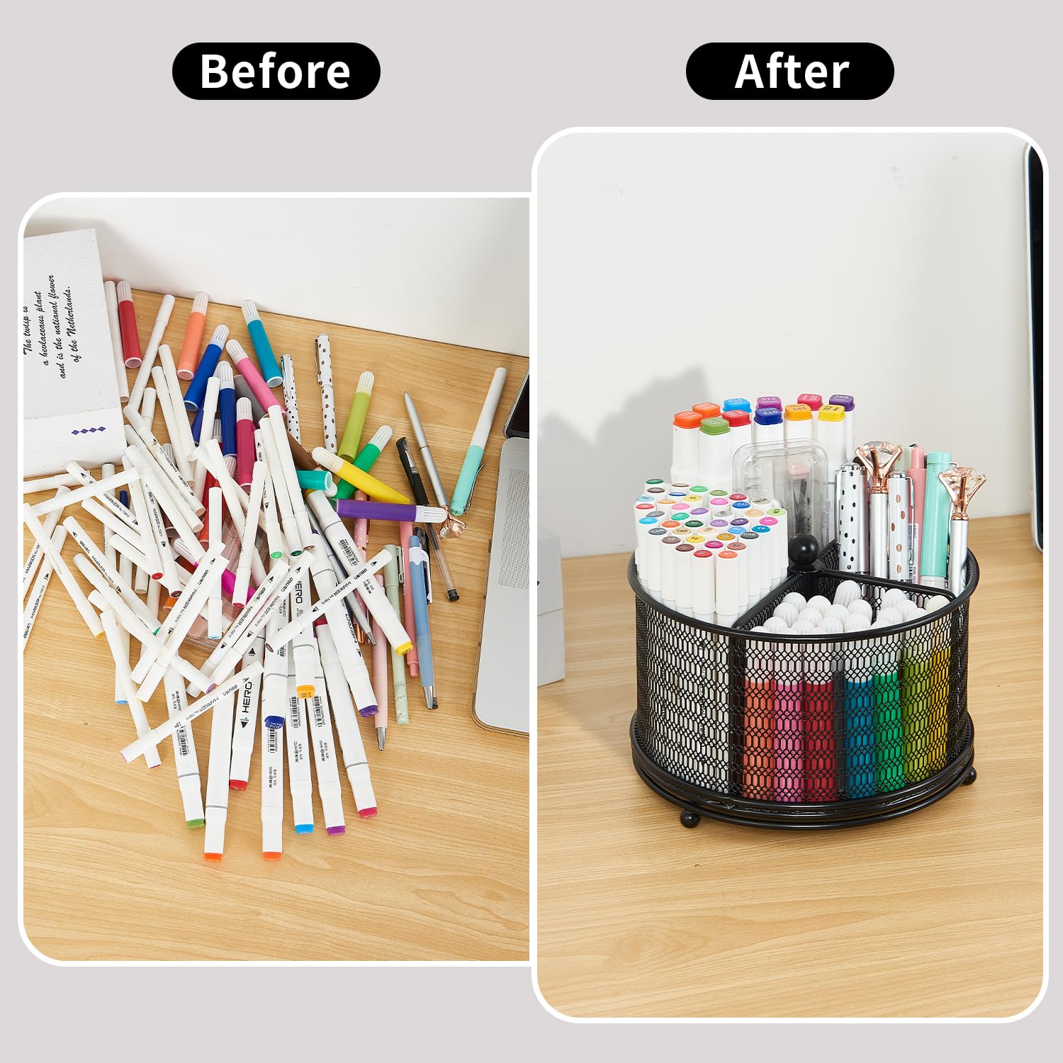 360-Degree Rotating Pencil Holder Organizer - Black Desk Organizer for Pens, Markers & Art Supplies | Office & School Stationery Storage | Perfect for Desk Organization, Classroom & Home Office Use