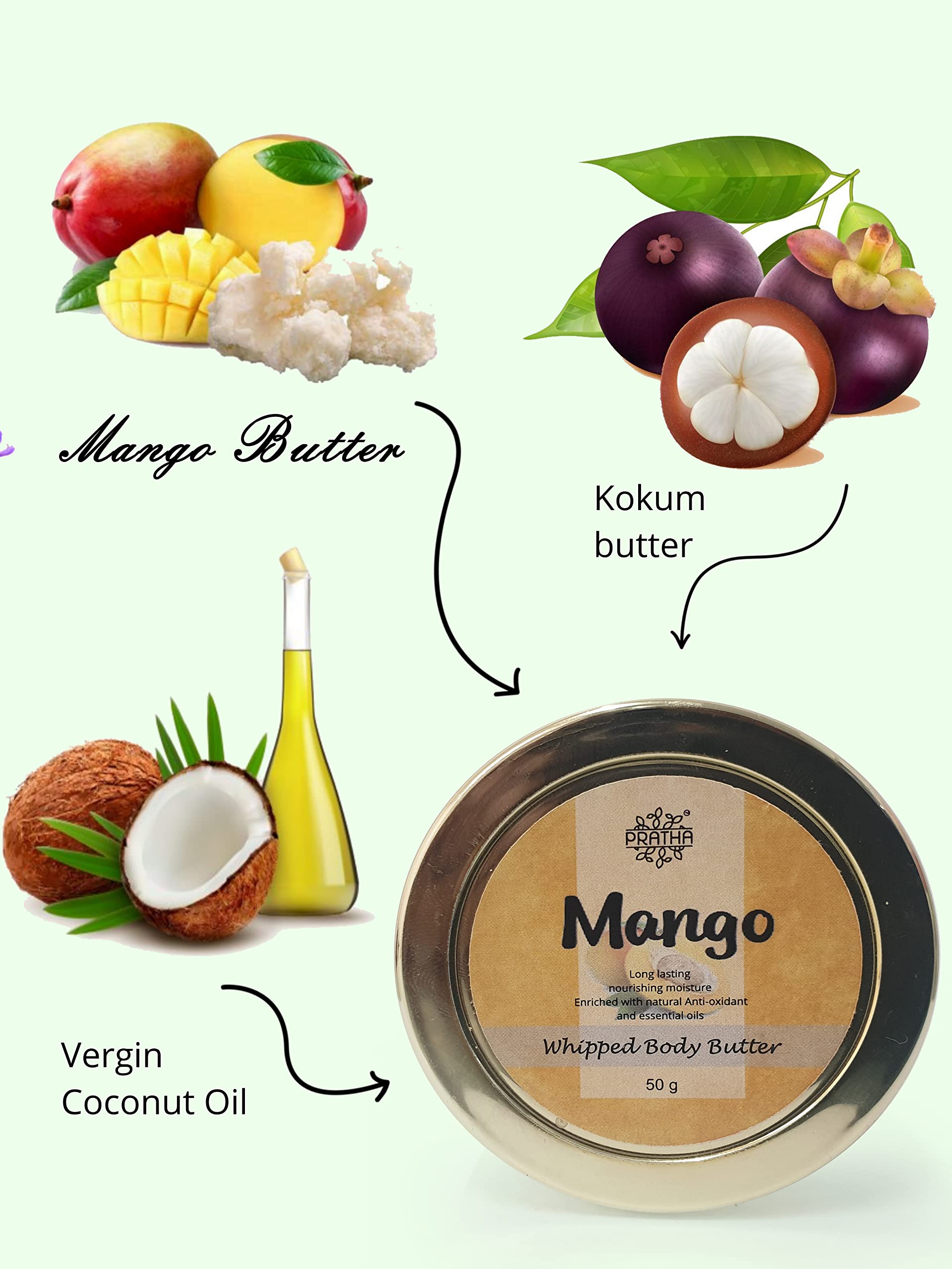 Pratha Naturals Mango Body Butter - 100g Whipped Cream for Deep Hydration & Nourishment | Tropical Mango Scented Moisturizer for Dry Skin | Perfect for Daily Use, After Shower & Night Care Routine