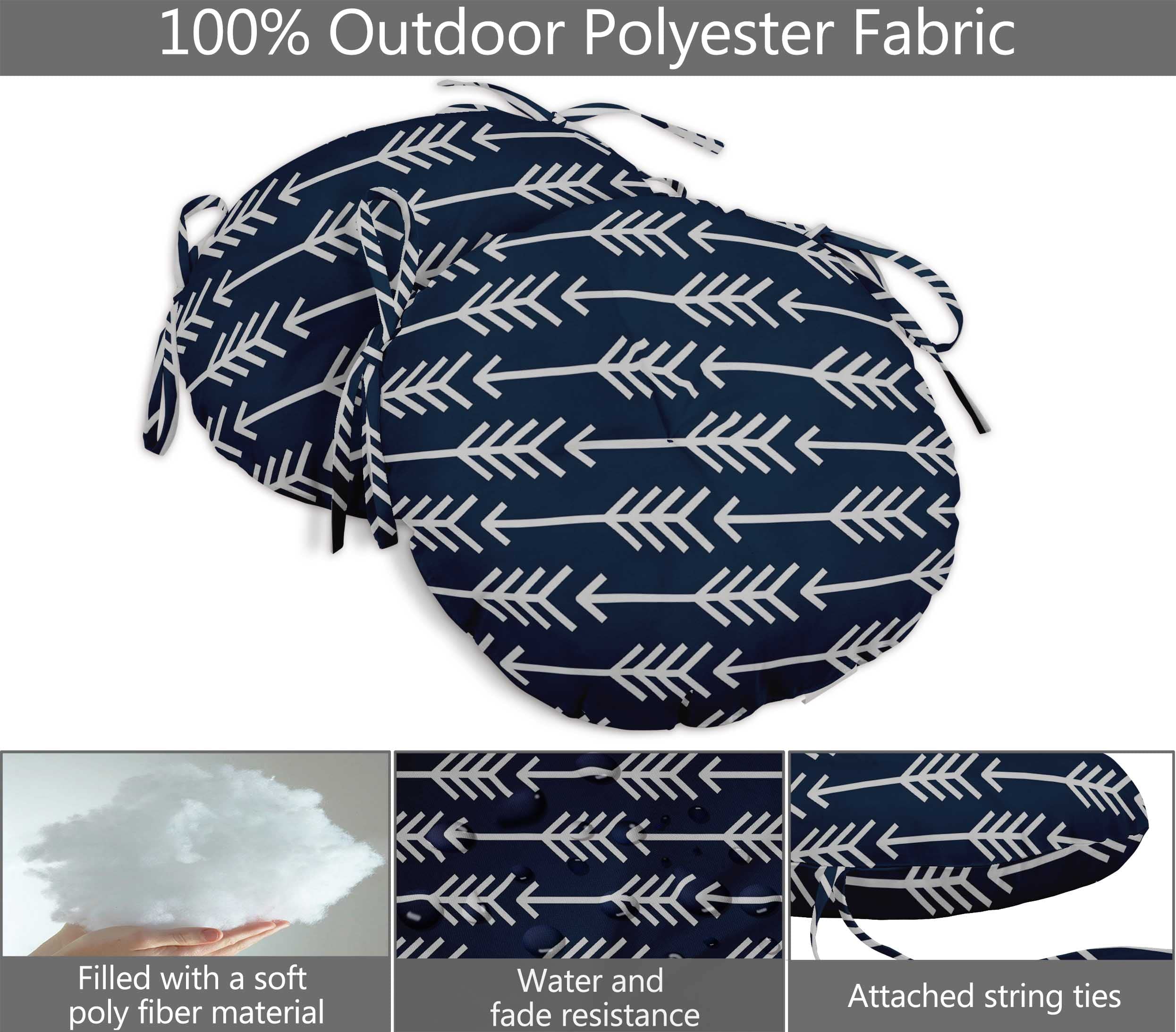 Waterproof 15-Inch Round Bistro Chair Cushions Set of 2 - Indoor/Outdoor Block Print Seat Pads for Patio, Cafe, Restaurant & Home Office (Blue) - Perfect for Dining Sets, Garden Furniture & Commercial Use