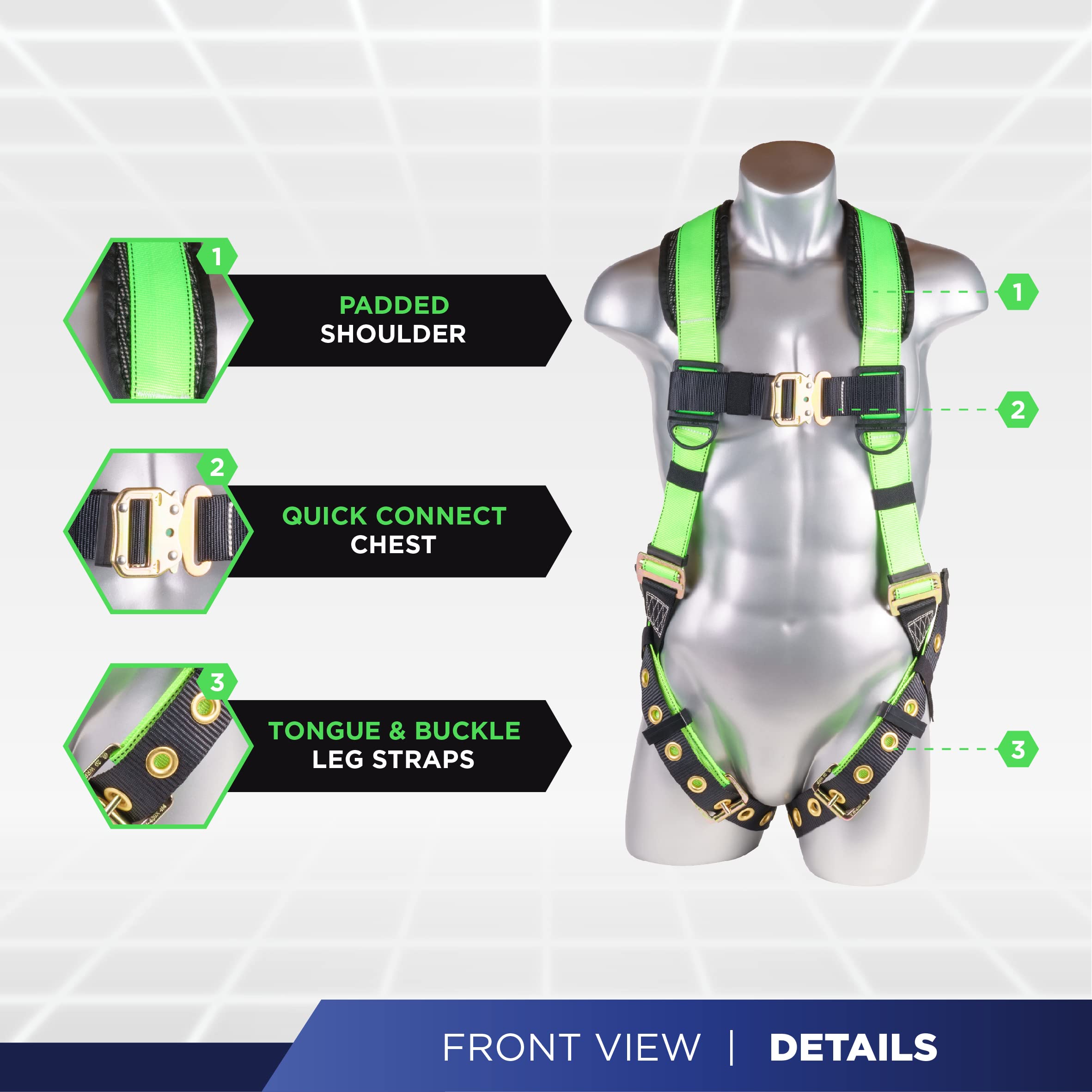 Palmer Safety Fall Protection Harness Kit - Construction Safety Harness with Adjustable Lanyard & D-Ring Extender | OSHA Compliant for Roofing, Scaffolding & Industrial Work
