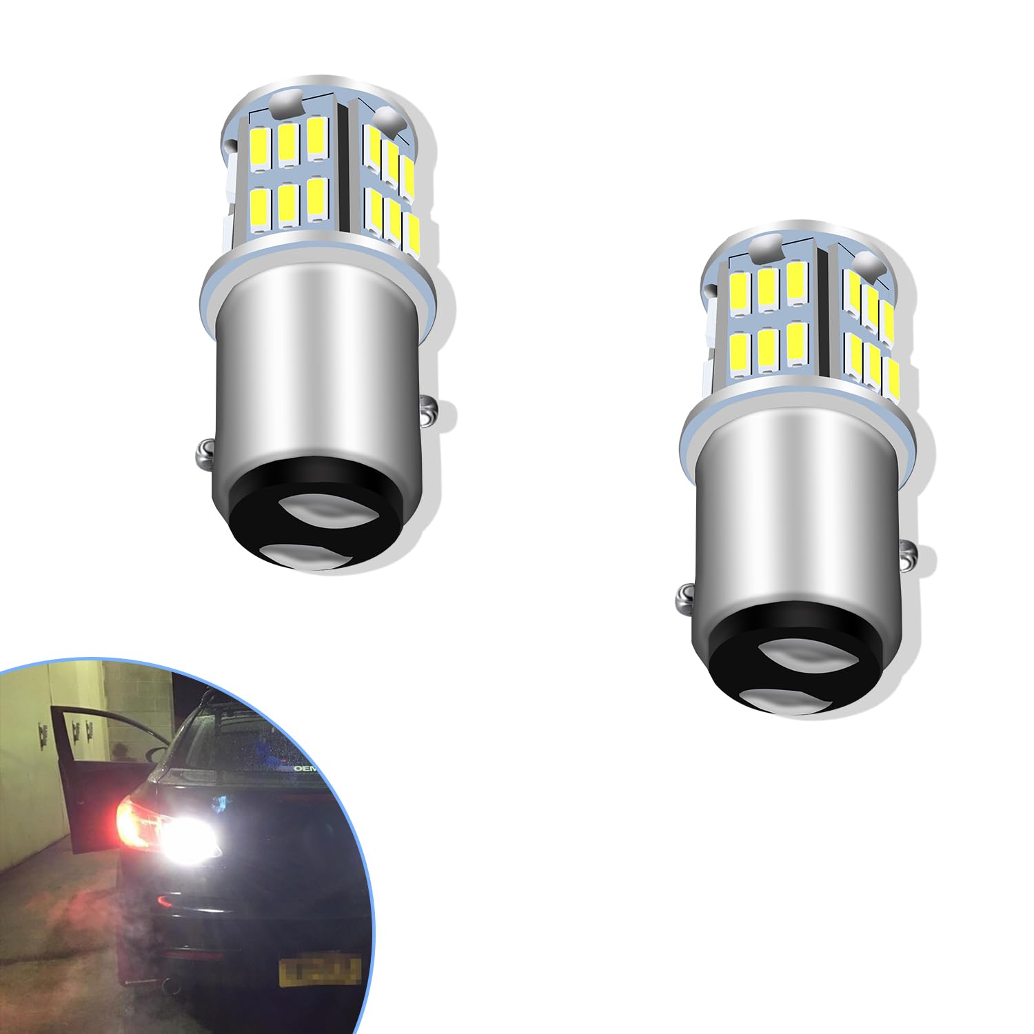 UNXMRFF 1157 2057 BAY15D LED Bulbs - Super Bright White Car Light Bulbs (4014 39-SMD 7528 2357) - Pack of 2 | Replacement for Reverse Lights, Tail Brake Lights, Camper Trailer Lights | Perfect for Night Driving, Parking, and Enhanced Vehicle Safety