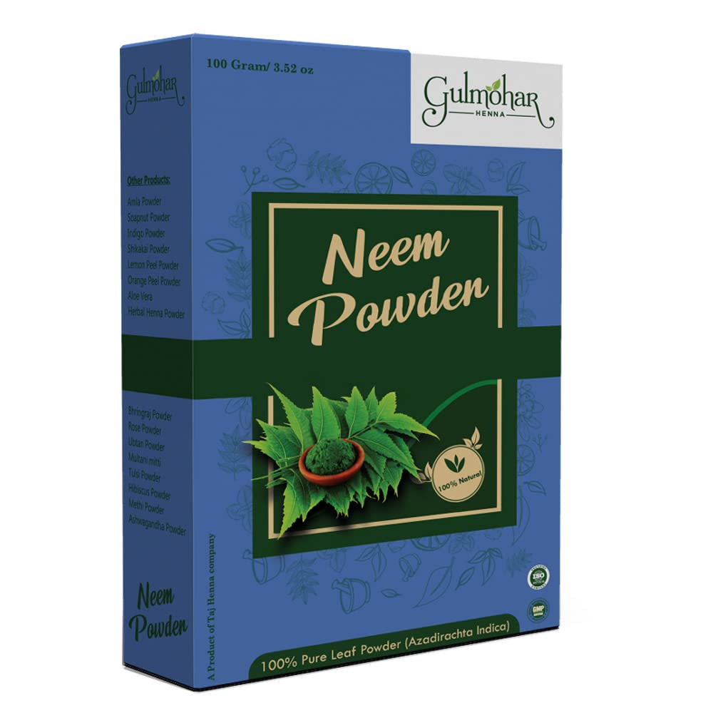 Gulmohar Natural Neem Powder for Hair Cleansing & Acne-Free Clear Skin - 100g | Organic Ayurvedic Treatment for Dandruff, Scalp Care & Face Mask