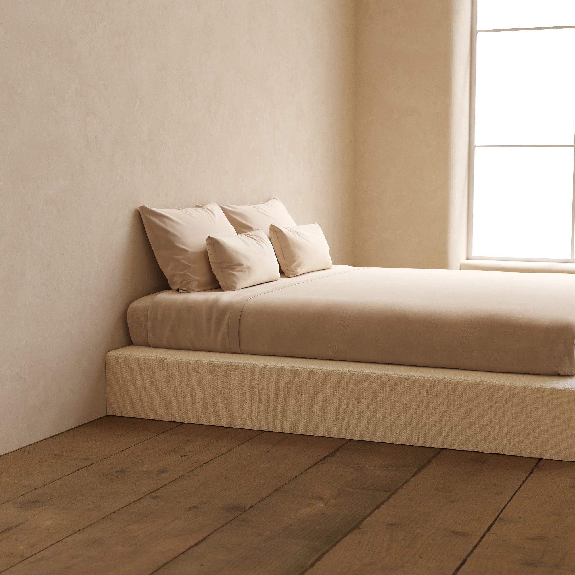 King Size Upholstered Platform Bed with Knit Velvet Headboard - Luxurious Powder Blue Fabric - Perfect for Modern Bedrooms & Master Suites