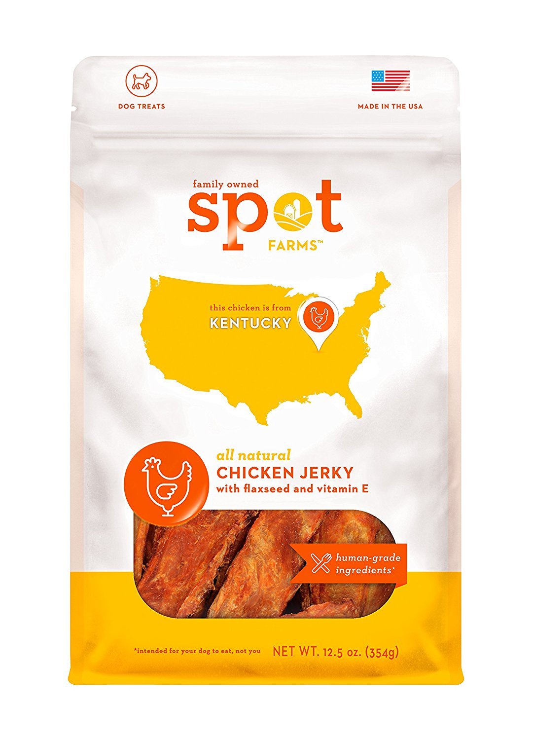 Spot Farms All Natural Human Grade Dog Treats - Chicken Jerky with Flaxseed & Vitamin E, 12.5 oz | Grain-Free, Healthy Training Snacks for Small & Large Dogs | Perfect for Rewards, Training & Travel