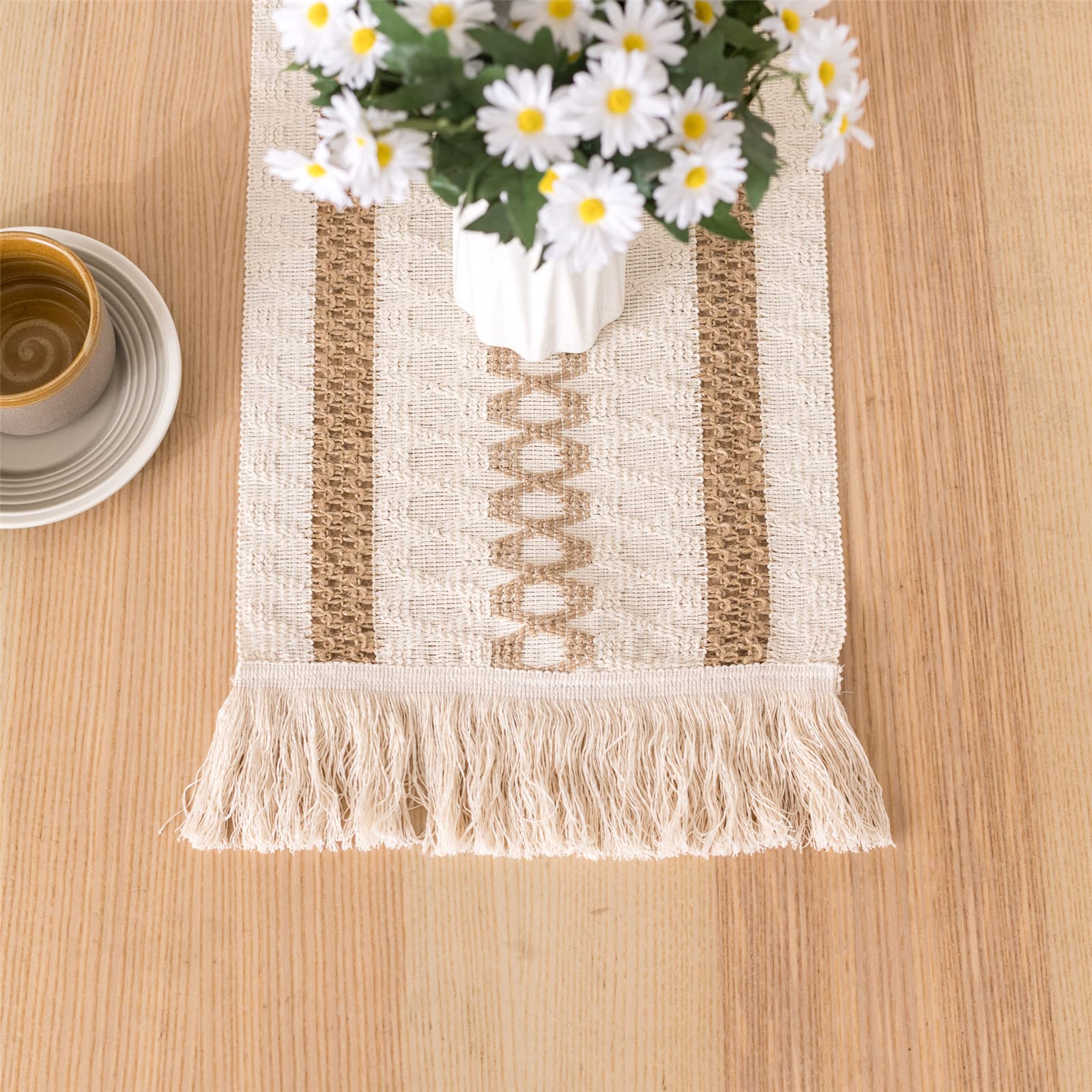 72 Inch Macrame Boho Table Runner with Tassels - Farmhouse Style Bohemian Dining Table Decor for Kitchen, Wedding, and Party Settings