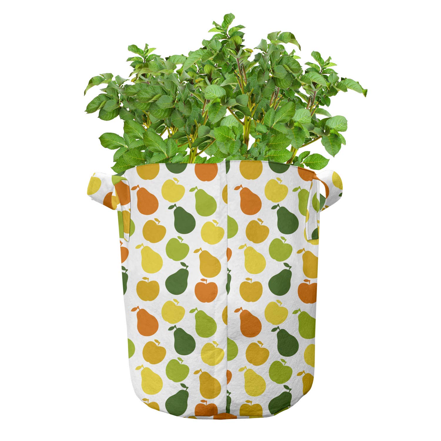 Ambesonne 5-Pack Heavy Duty Fabric Grow Bags with Handles - Durable Plant Pots for Apple, Pear & Fruit Trees - Hunter Green & Yellow Garden Containers for Indoor/Outdoor Planting & Urban Gardening