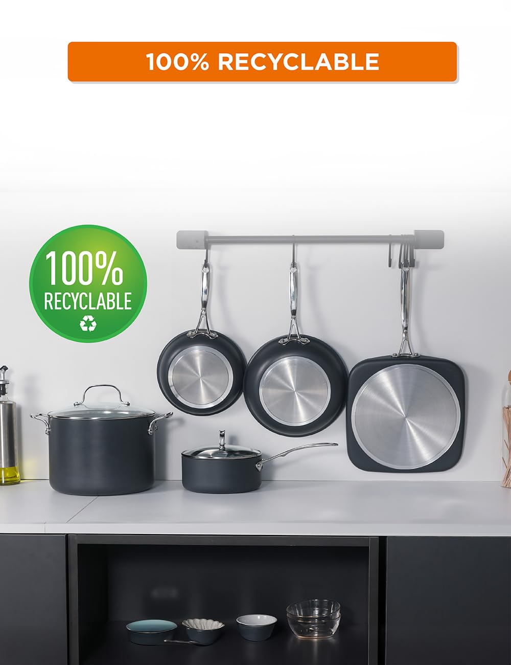 Commercial Chef 7-Piece EcoPan Hard Anodized Aluminum Cookware Set - Non-Toxic Ceramic Non-Stick Pots & Pans with Lids - Induction Compatible, Oven & Dishwasher Safe - PFOA & PTFE Free - Perfect for Home Cooking, Restaurants & Healthy Meal Prep