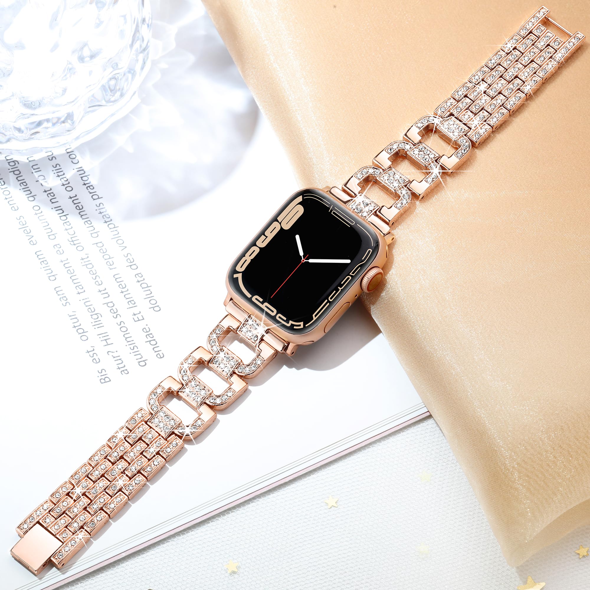 Luxury D-Shape Apple Watch Band for Women - Compatible with Series 9/8/7/6/5/4/3/2/1/SE/Ultra (38mm/40mm/41mm/42mm/44mm/49mm) - Elegant & Stylish iWatch Strap for Work, Parties & Everyday Wear