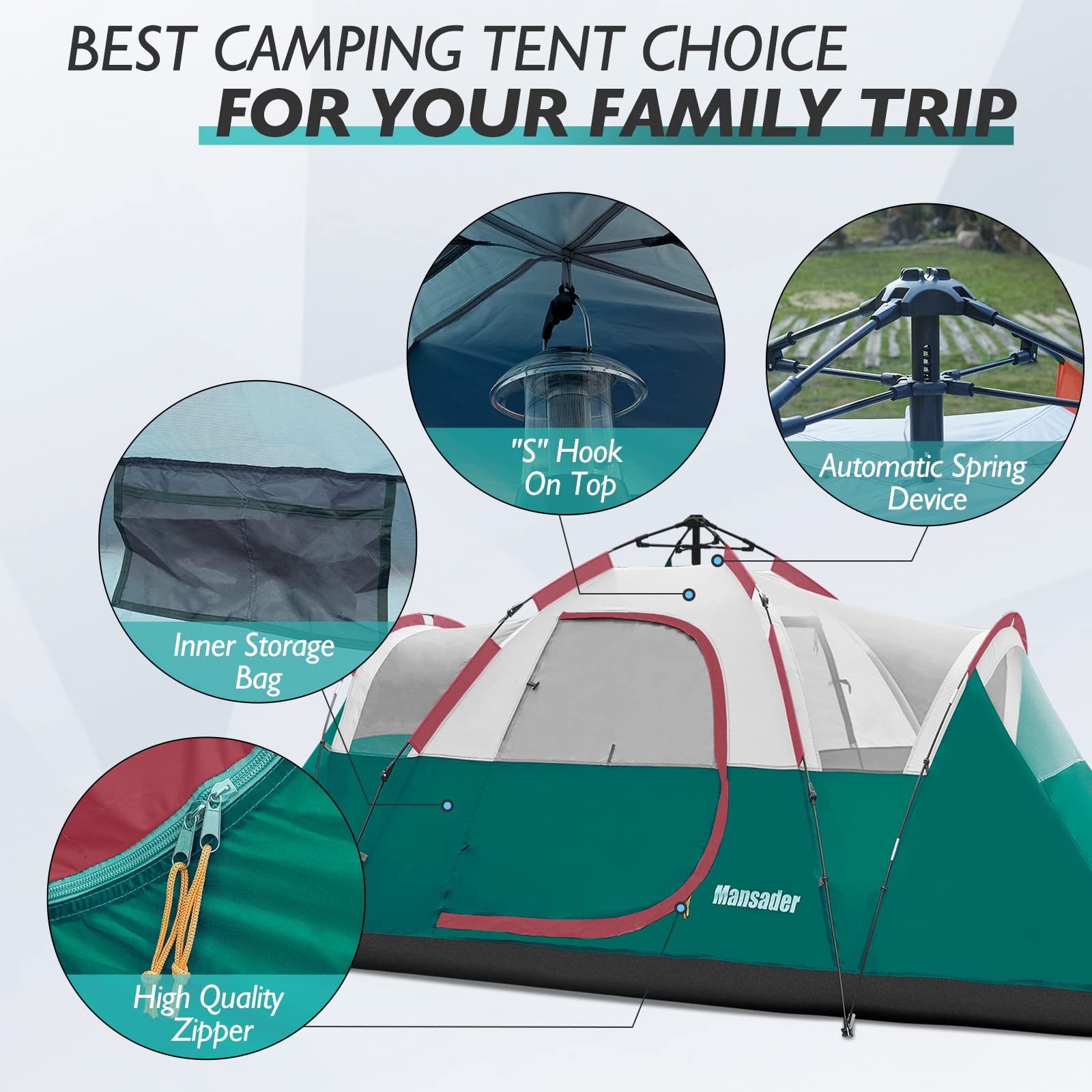 6 Person Family Camping Tent - Waterproof Windproof with Top Rainfly - Easy Setup Pop Up Tent for Outdoor Camping, Hiking & Travel - Perfect for Family Adventures, Backpacking Trips & Music Festivals