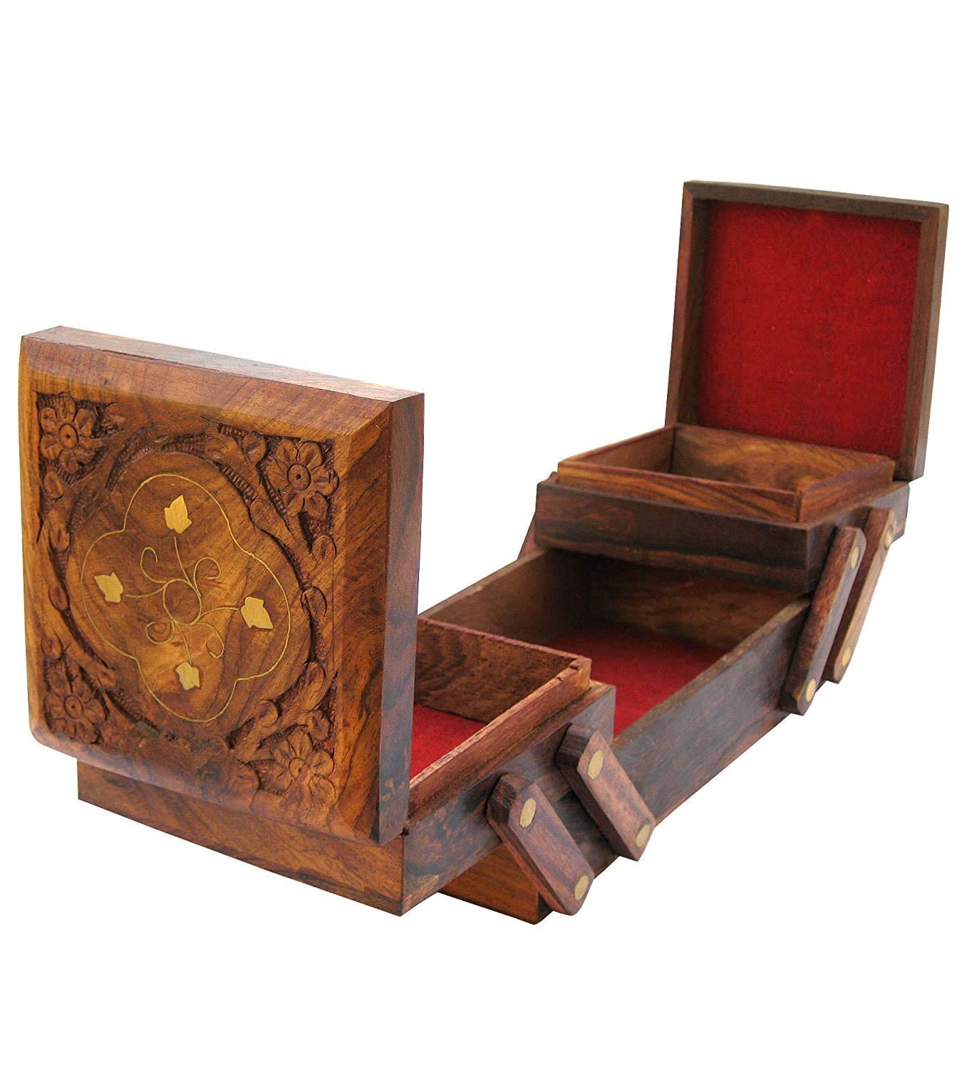 Expandable Wooden Jewelry Box with 3 Compartments - 8 Inch Jewelry Storage Organizer for Women | Perfect for Earrings, Rings & Necklaces | Vanity Box & Travel Jewelry Case