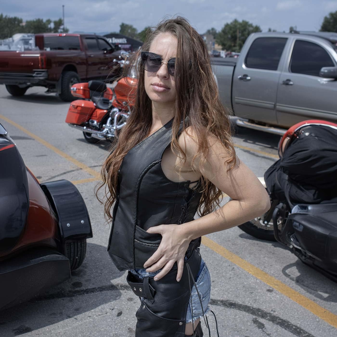 Milwaukee Leather MLL4560 Women's Black Premium Leather Braided Lace-Up Vest | Deep V-Neck Motorcycle Jacket for Biker Ladies | Perfect for Riding, Casual Wear & Outdoor Adventures