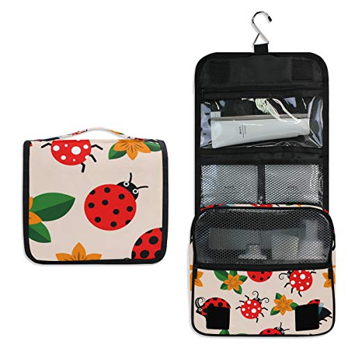 Waterproof Hanging Travel Toiletry Bag for Women - Ladybug Print Cosmetic Makeup Organizer Pouch | Perfect for Vacation, Gym & Daily Use
