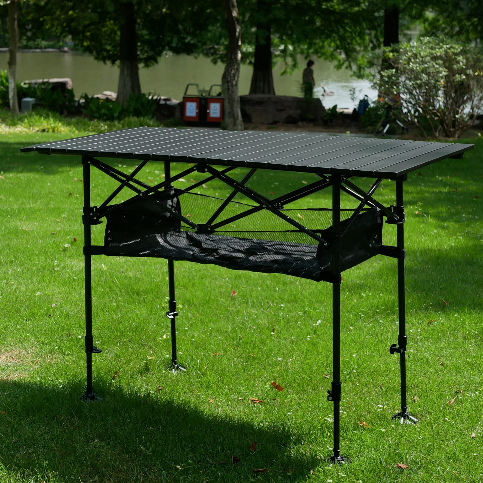 LEADALLWAY Adjustable Height Aluminum Camping Table - Folding Portable Outdoor Picnic Table with Large Storage Organizer & Carrying Bag (47