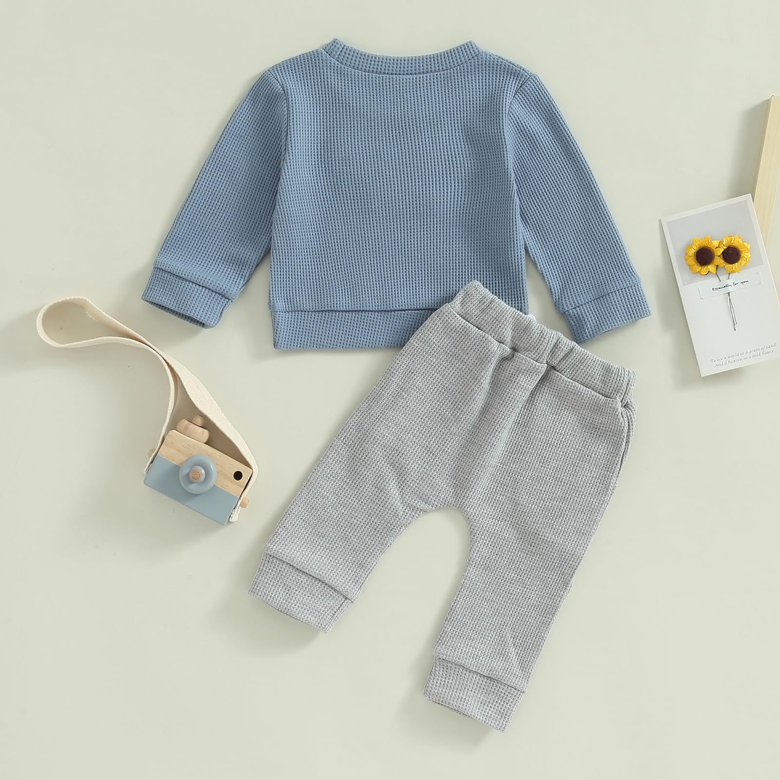 Gender Neutral Baby Clothes Set - Soft Waffle Knit Sweatshirt & Pants for Newborns | Cozy Fall Winter Outfit for Boys & Girls | Perfect for Playdates, Family Photos & Holiday Gifts