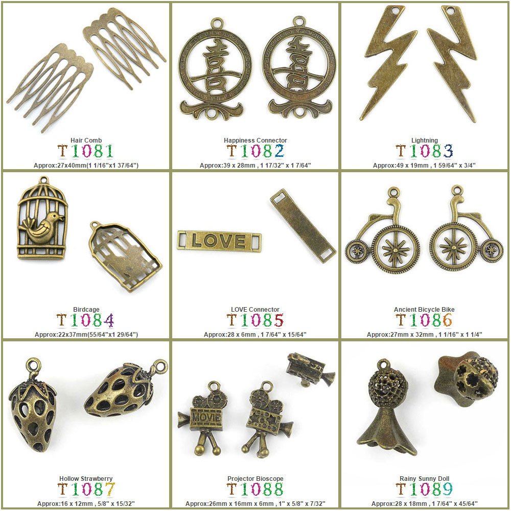 DIY Jewelry Making Supplies - Head Pins, Hair Comb Charms, Pendant Connectors for Necklaces & Bracelets | Vintage Bicycle, Birdcage & Strawberry Charms | Perfect for Crafting, Gift Making & Jewelry Design Projects
