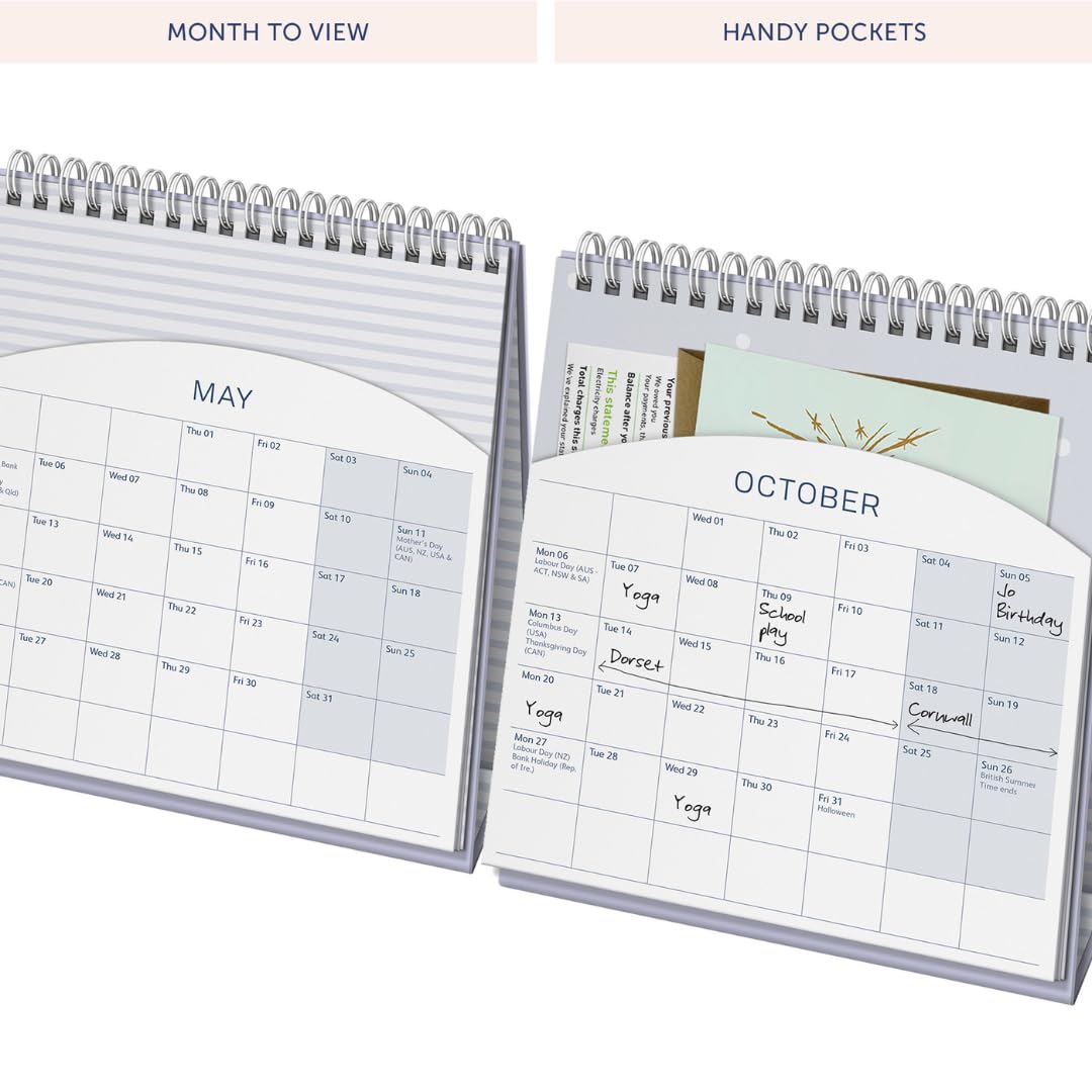 Busy B 2025 Desk Calendar - January to December Monthly Planner with Built-in Stand, Flip-Top Binding & Storage Pockets | A5 Pink Spray Design Office & Home Planner | Perfect for Work Schedules, Bill Tracking & Gift Giving