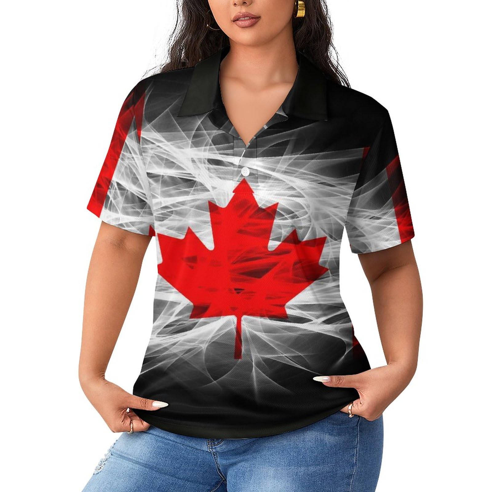 Canada Flag Women's Polo Shirts - Short Sleeve Blouses for Golf, Casual & Work - Comfortable Cotton Tops for Outdoor Activities & Office Wear