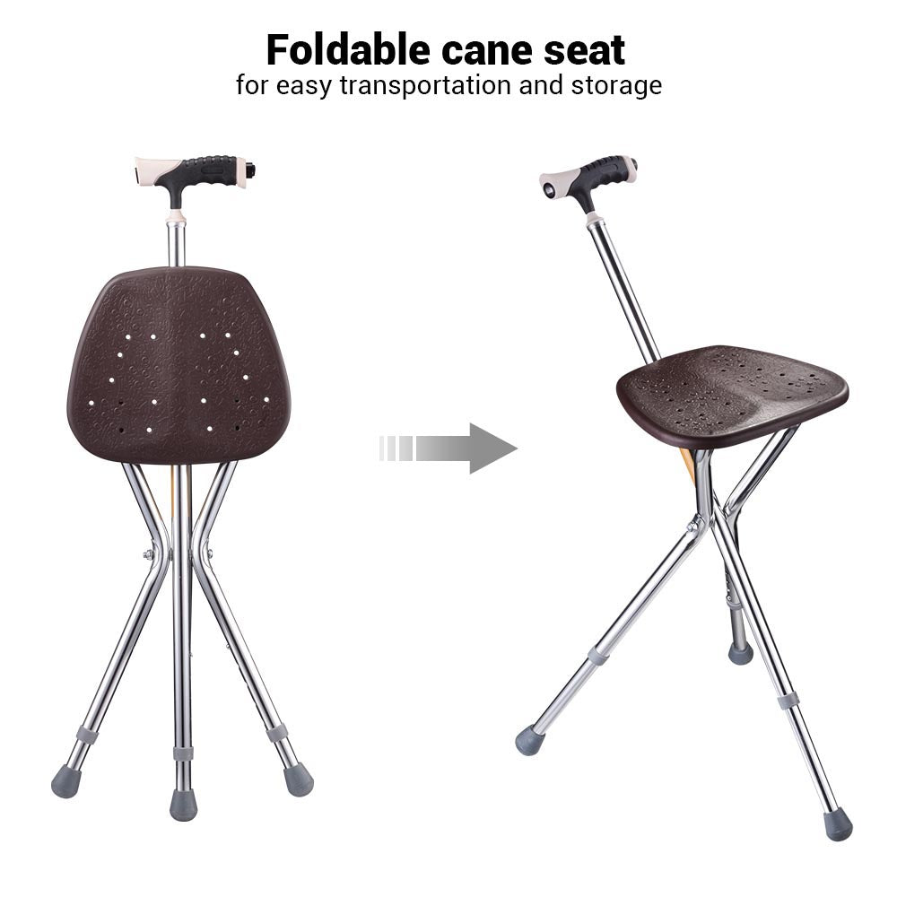 TheLAShop Adjustable Folding Seat Cane - Lightweight Walking Stick with Comfortable Handle for Seniors & Hikers - Perfect for Outdoor Activities, Travel, and Mobility Support